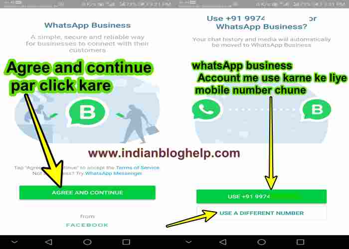 whatsapp business account agree and continue