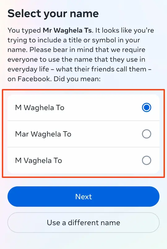 select your naam mein se apna Naam select Karen