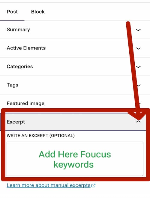 WordPress post me Focus Keyword kaise joden without any SEO Plugin