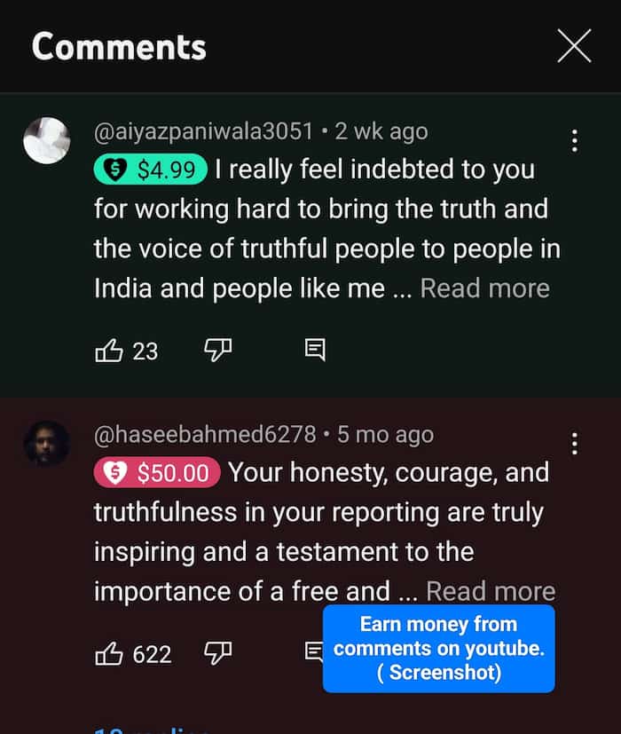 Earn Money From Comments On Youtube. See Screenshot For Earning Proof