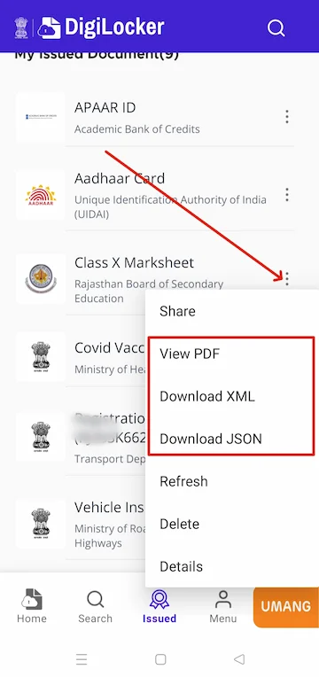 MXL format mein marksheet download karna