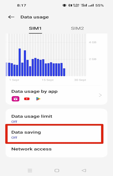 Data Saving का एक ऑप्शन मिलेगा इस पर टैप करें