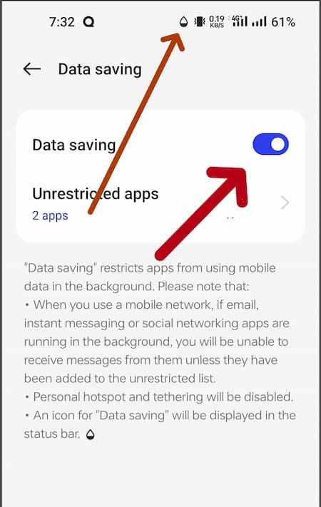 Data Saving को On करें