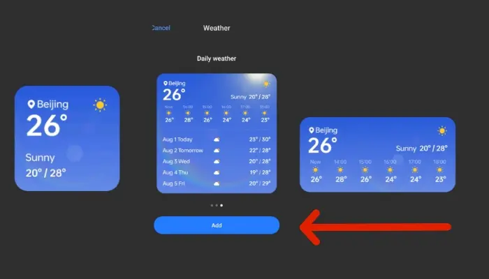 Different types of weather widget layouts