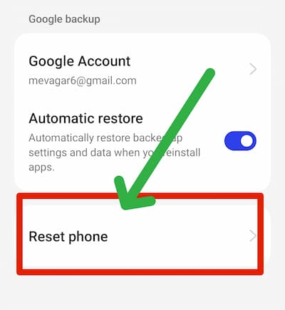 RESET PHONE) का ऑप्शन मिलेगा इस पर क्लिक करें।