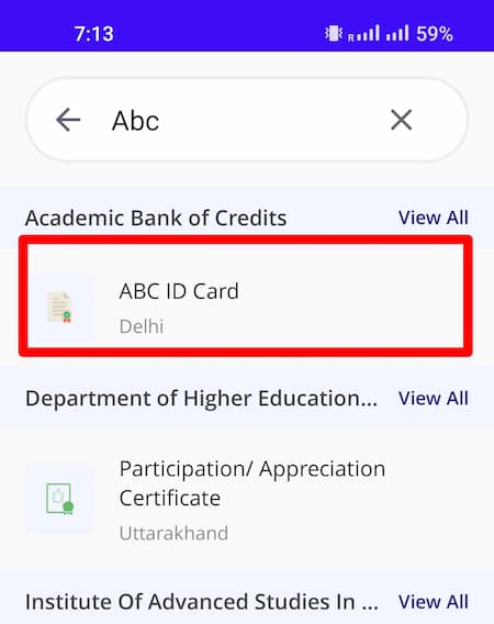 ABC card search kare digiloker me