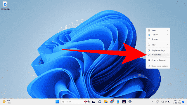 Go to the home screen of the computer and right click the mouse on any empty space or click on Personalize Option.