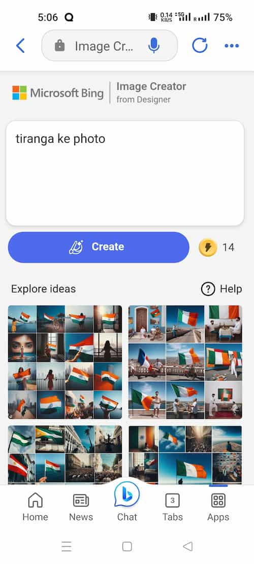 Microsoft bing image generator से तिरंगे की फोटो बनाए