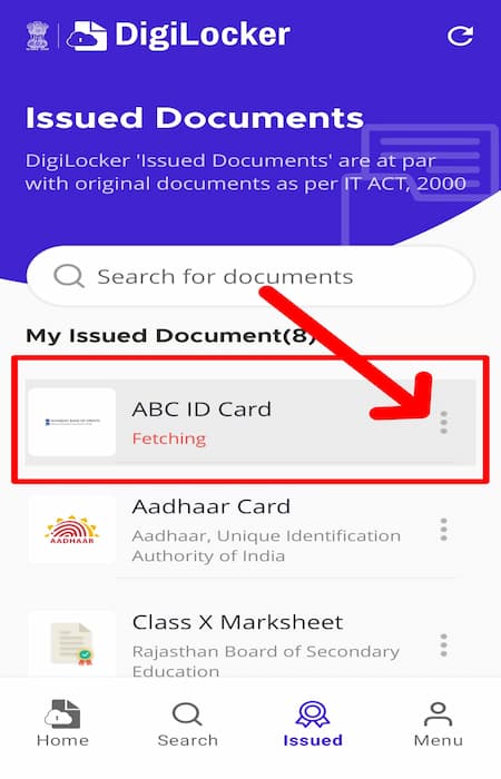 mobile me ABC card download kare digiloker se