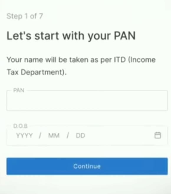 PAN number and date of birth details submit kare