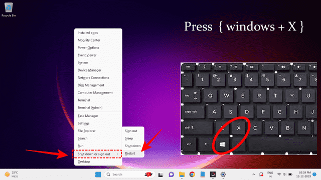 लैपटॉप को रीस्टार्ट करने का दूसरा तरीका