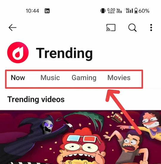 YouTube trending videos dekhne ke Options