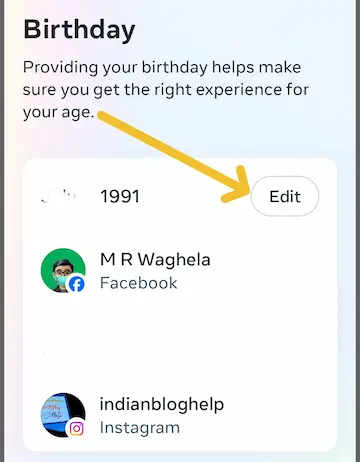 Facebook पर Date of Birth कैसे बदलें? जानें आसान तरीका! 6 Birtday के सामने Edit का ऑप्शन है इस एडिट के ऑप्शन पर क्लिक करें ।