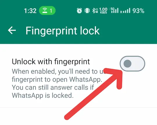 Unlock with fingerprint को on करें