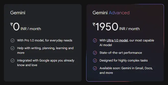 Gemini advanced plan price