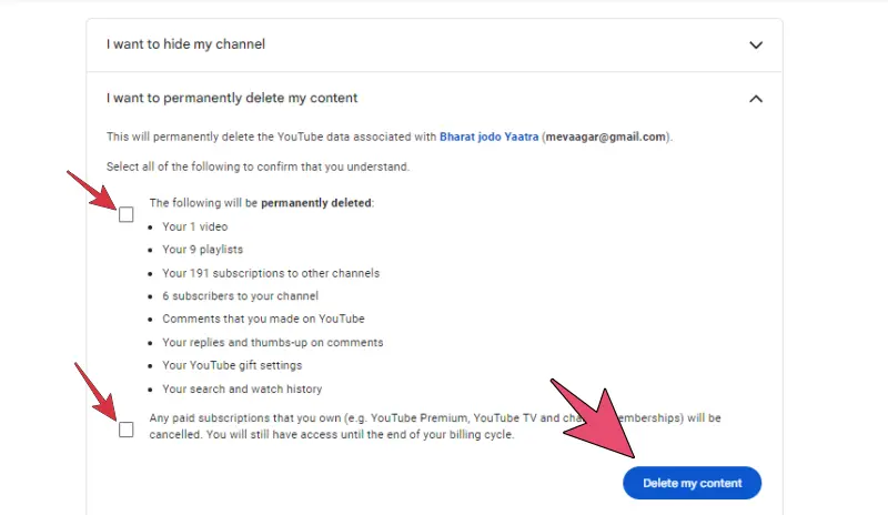 After ticking all the options, click on the option delete my content