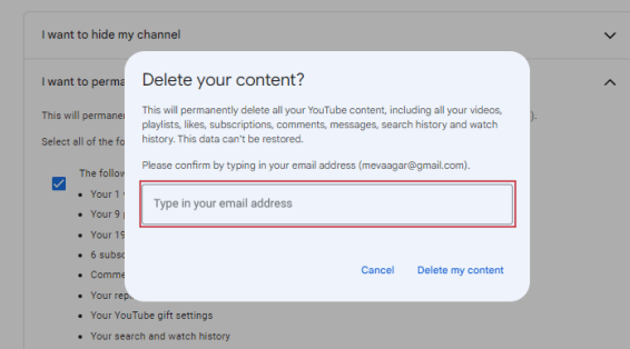 Enter the same Gmail address to confirm.