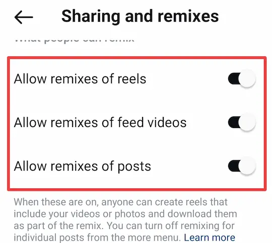 allow to remixes your Reels