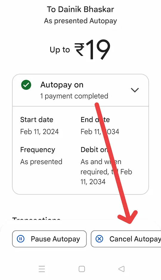 cancel autopay के ऑप्शन पर क्लिक करें