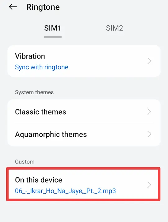 mobile me ringtone kaise set kare (step 3) custom ringtone option chune