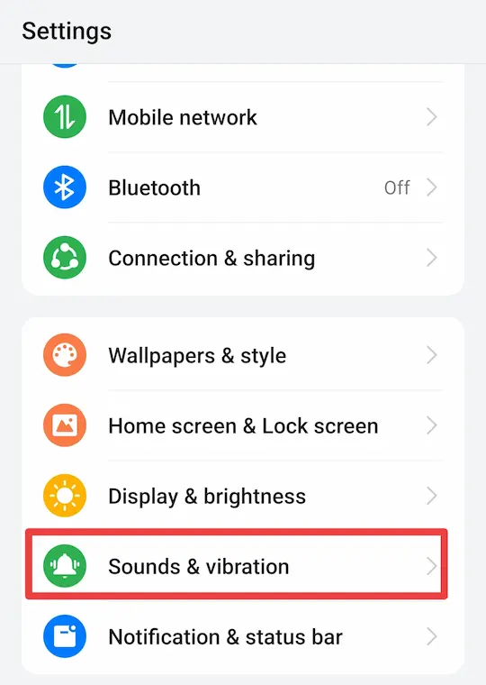 mobile me ringtone kaise set kare (step 1) Sound & vibration settings par jaye