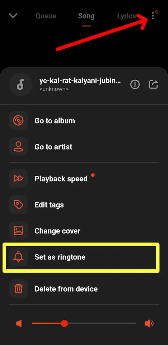 ringtone kaise set karen gana wala, dusra tarika  (step 2) gane ko (set as ringtone) set kare