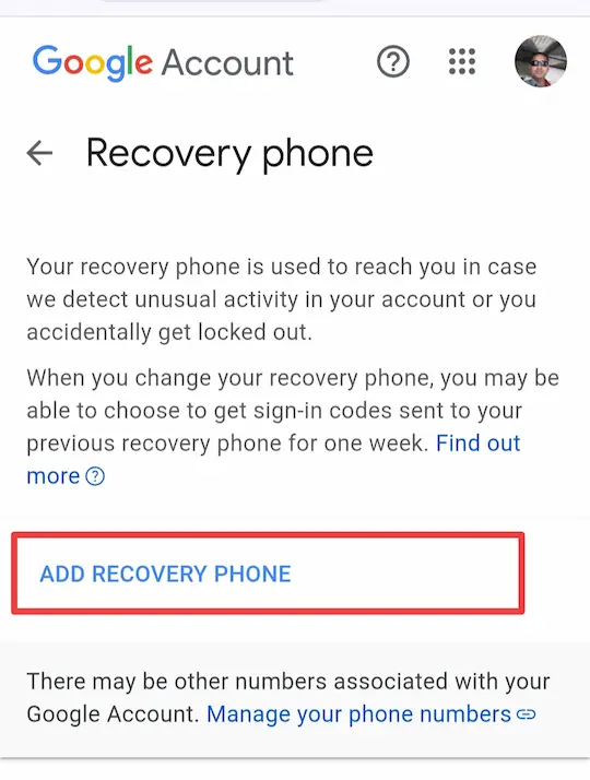 Add Recovery Phone number 