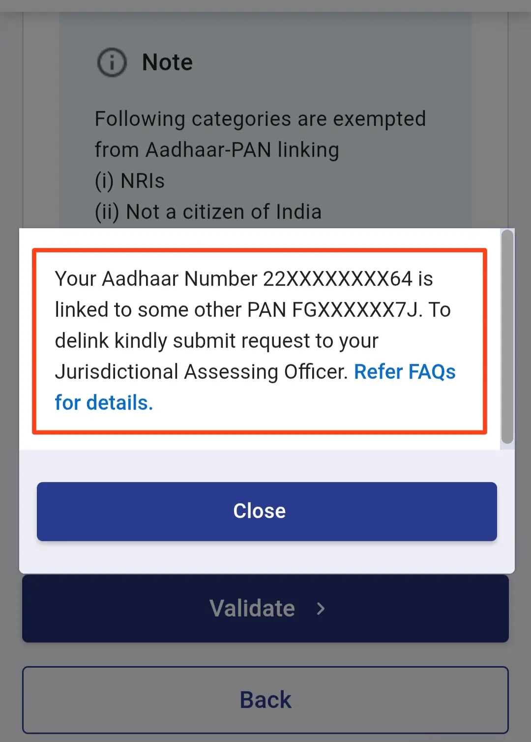 If your PAN card is linked with another Aadhaar