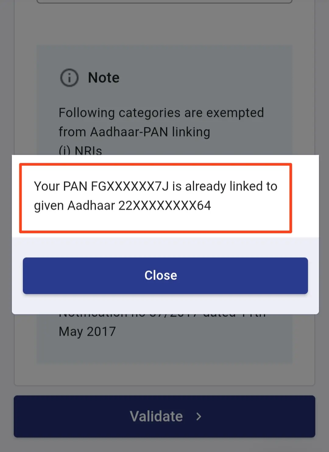 PAN adhar linking status