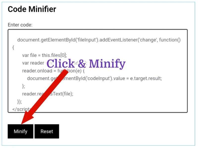 click and minify Code