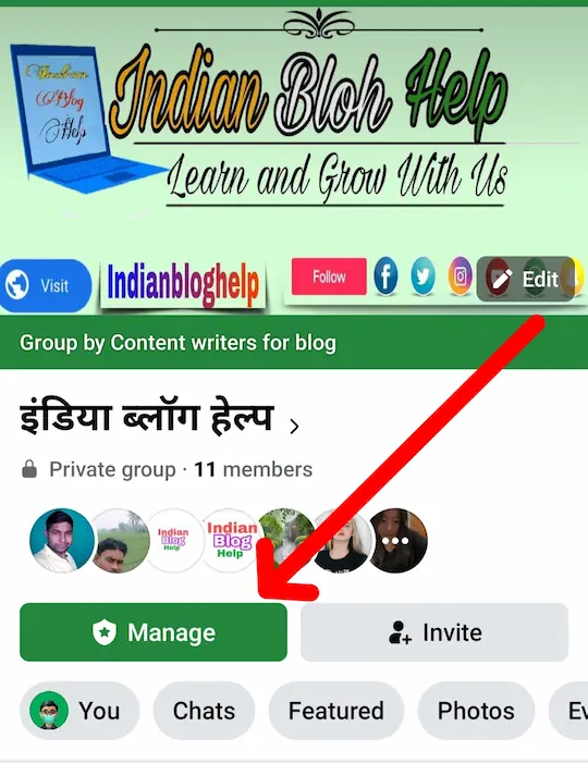 Facebook Group ko kaise delete karen (step 4) manage Group पर जाए