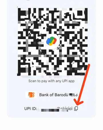Google pay app mein UPI ID copy karne ka option