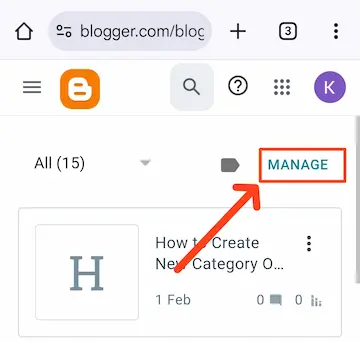 manage option par click kare