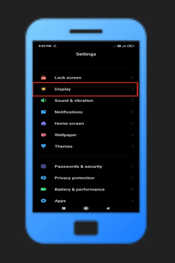 mi 9A display settings
