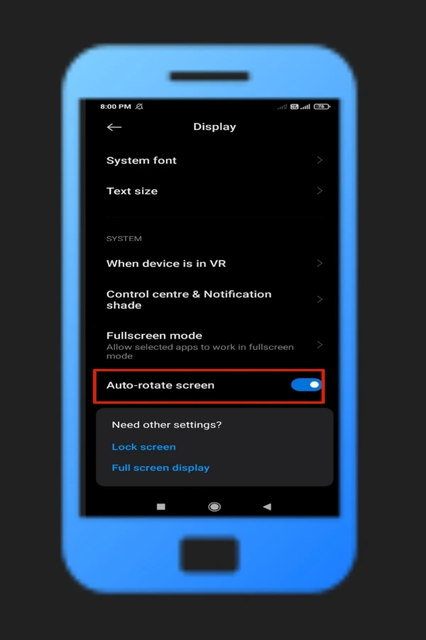 mi 9A mobile auto rotate screen disable kare
