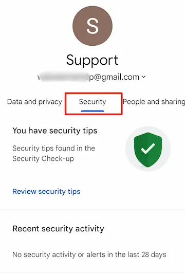 my account me security option