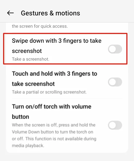 OnePlus mobile में स्क्रीनशॉट कैसे लें? 4 अलग-अलग तरीके 5 swipe down with three finger and take screenshot