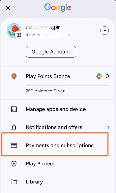 Payment and subscriptions option per click karna hai