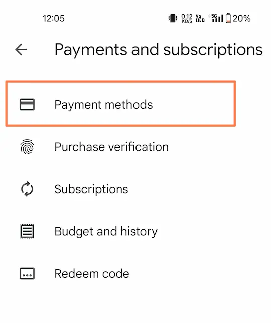 Teesra step hai payment method per click karna