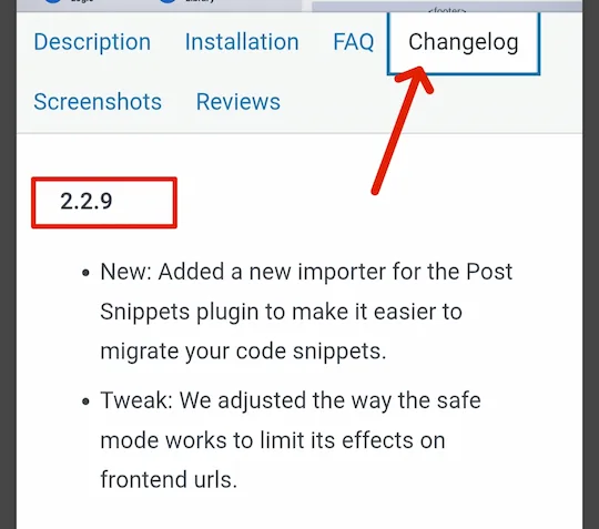 WordPress Plugin का Version कैसे चेक करें? 6 View Details में जाकर Changelog टैब से Plugin के वर्जन में हुए बदलाव देखें।