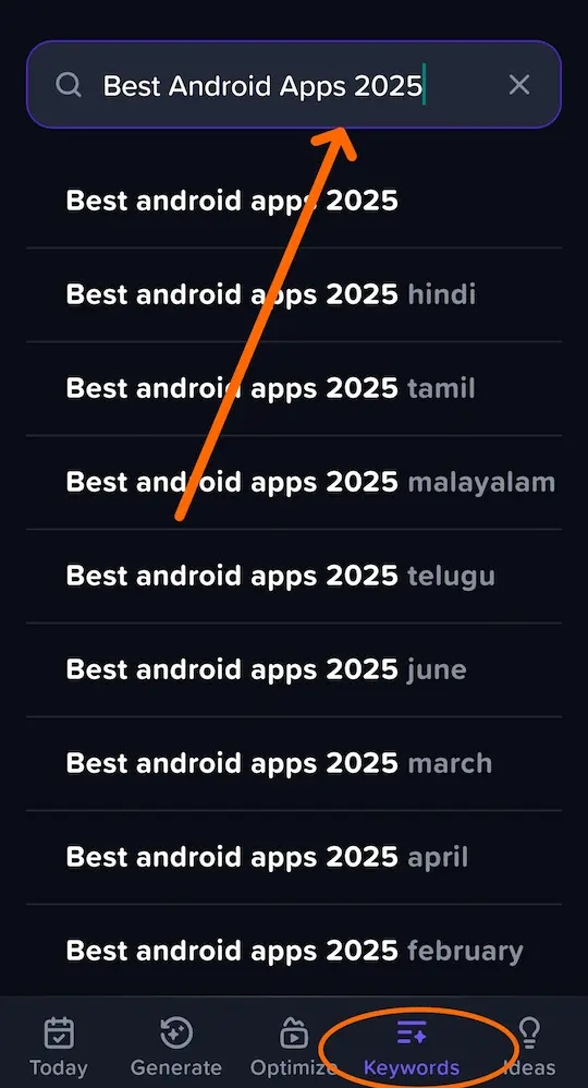 VidIQ app me Keyword को Search करें