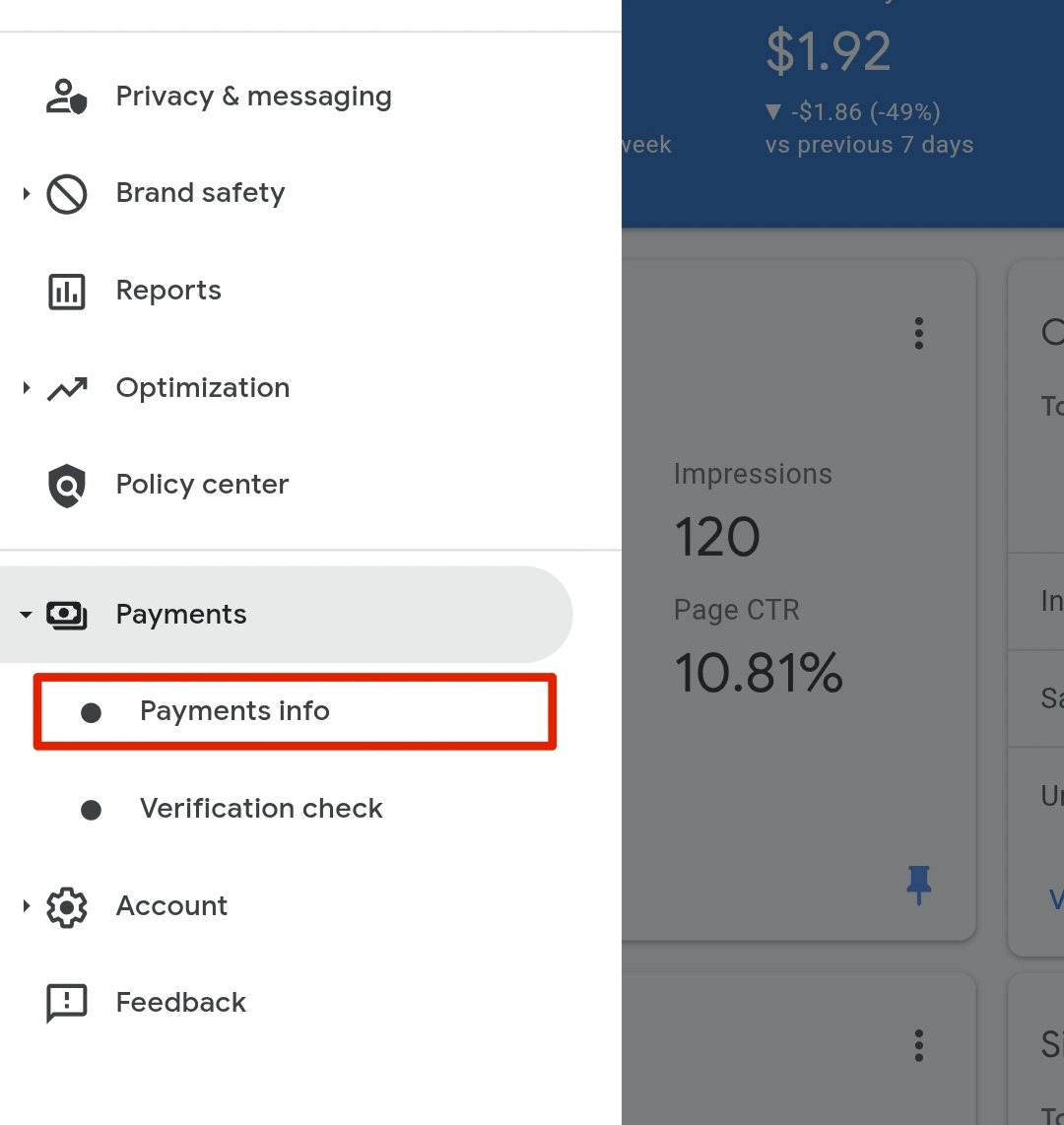 AdSense Me Address Kaise Dale? स्टेप बाय स्टेप जानकारी हिंदी में 5 Yah image darshata hai ki adsence mein login karne ke bad payment info setting mein jana hai