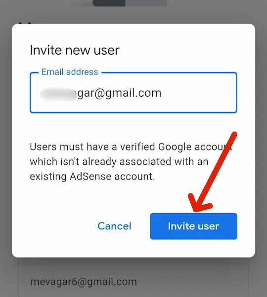 AdSense में किसी को (Admin या Standard User) के तोर पर कैसे जोड़े 6 Email address darj Kare aur invite user per click Karen