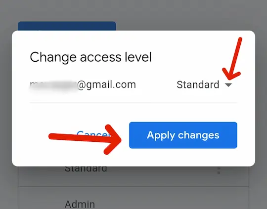AdSense में किसी को (Admin या Standard User) के तोर पर कैसे जोड़े 8 Access level select Karen aur apply change button per click Karen