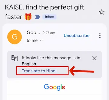 Gmail App में इंग्लिश ईमेल को हिंदी में कैसे पढ़ें 6 email translate button