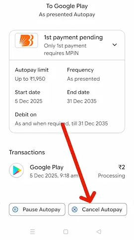 AutoPay cancel button