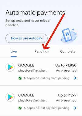 AutoPay pending section