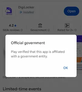 DigiLocker official information in google play