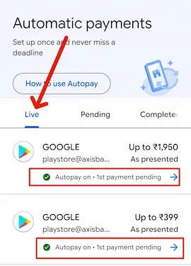 Live Auto pay activate section