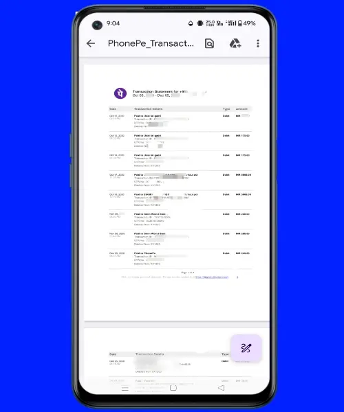 PhonePe Transaction History screenshot